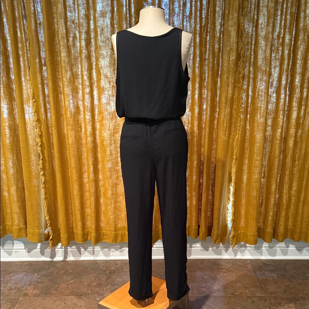 LOFT Black Sleeveless Button-Front Jumpsuit - Picture 4 of 6